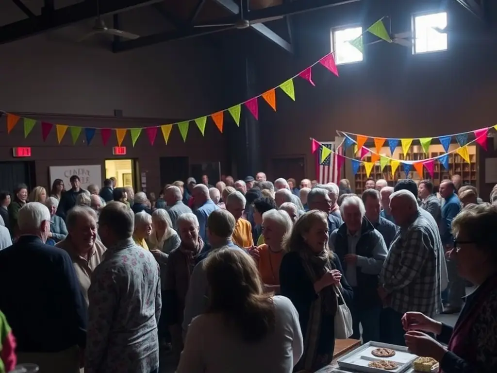 A diverse group of people participating in a community event at L'ARBRE A JEUX, highlighting the social connection and inclusive atmosphere.